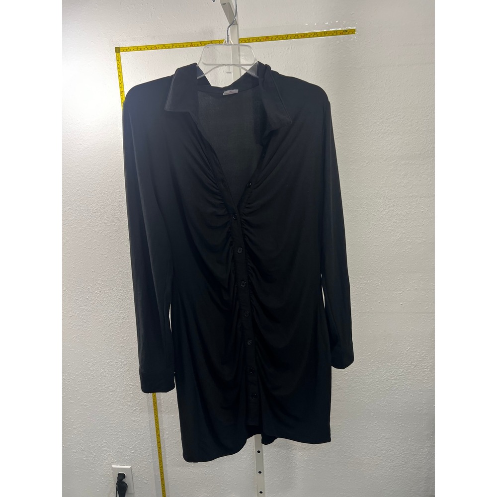No Boundaries Black Ruched Button Down Mini‎ Dress Long Sleeve XL 15-17 Bodycon
